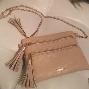 Bebe Soft Pink Tassie Purse Gold Chain